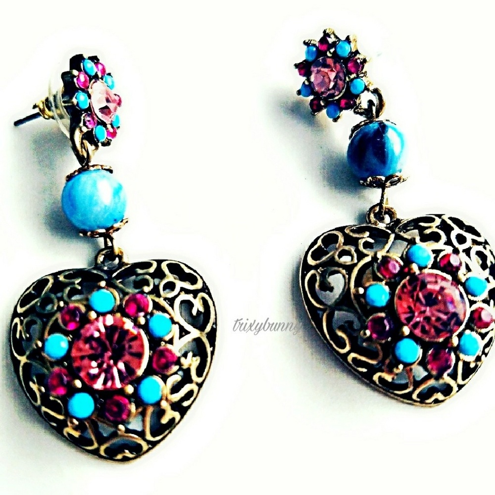 Drop heart stardust drop earrings